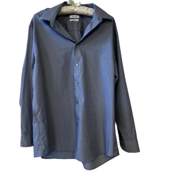 Calvin Klein Other - Calvin Klein Steel ButtonUp Shirt Dotted Pinstriped Blue Long Sleeve 32/33